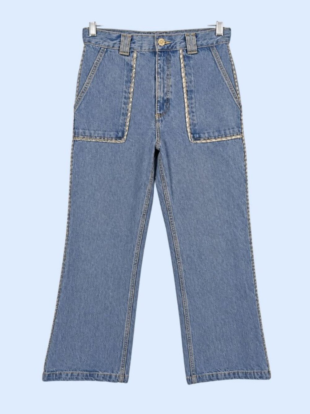Zara Women's Jeans sz 6 / 28 blue Jeans High Rise Tweed Trim Straight Leg